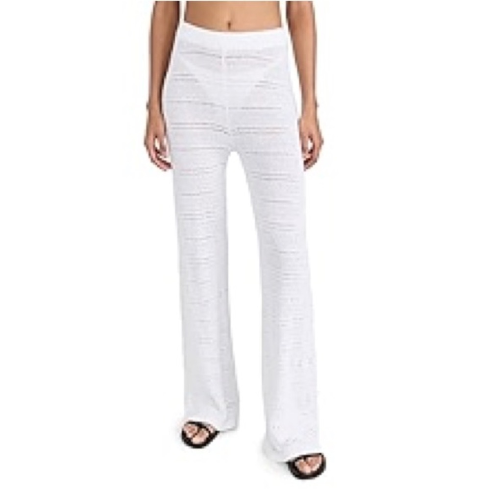 L*Space Ivory Knit Pants Marbella Crocheted Cover-Up Pants, 100% Cotton SizeM - Picture 3 of 16